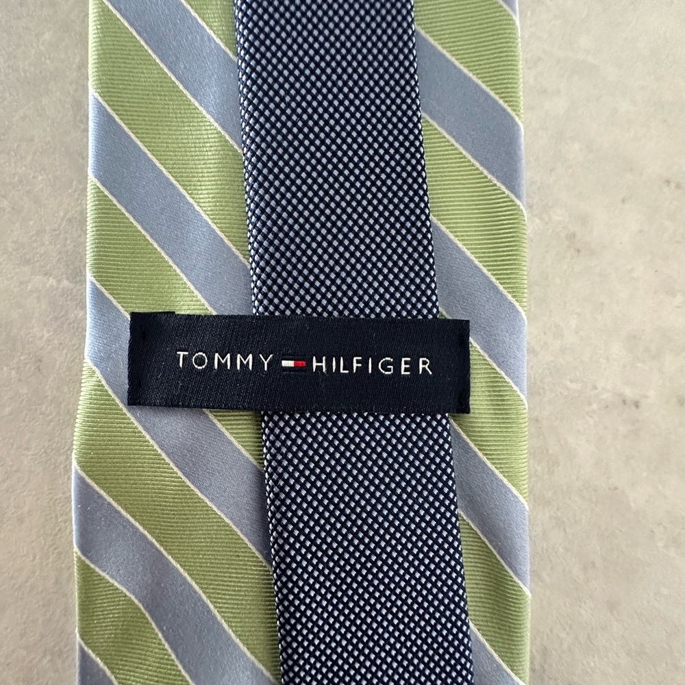 Tommy Hilfiger Light Green & Light Blue Diagonal Stripe Tie